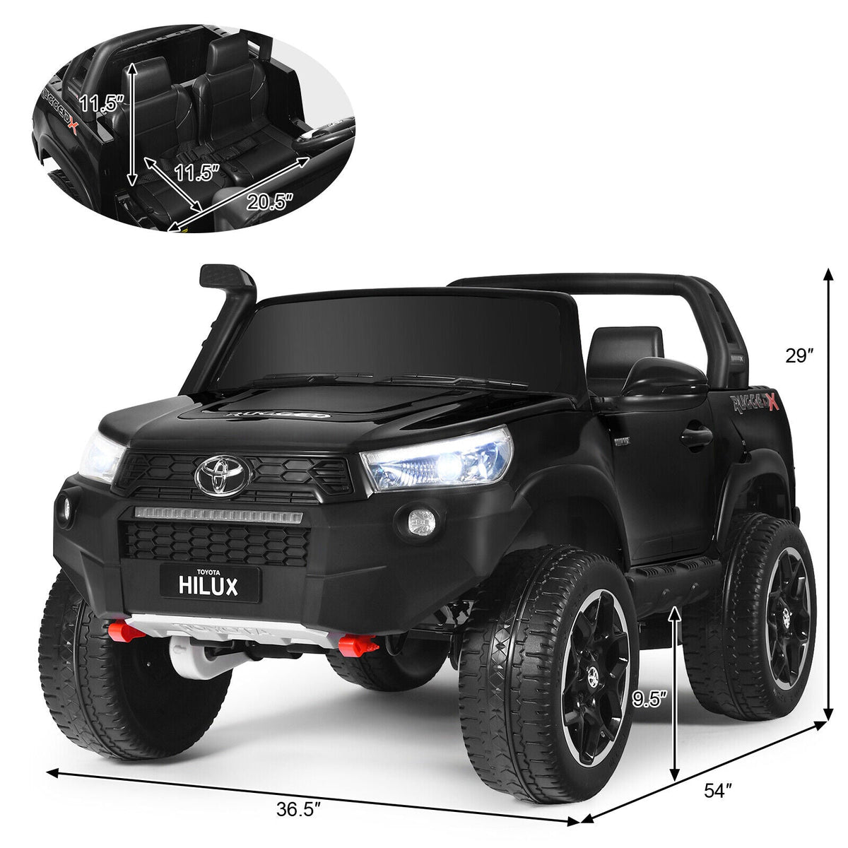 2-Seater Toyota Hilux Ride On Truck Car with Remote Control - Black