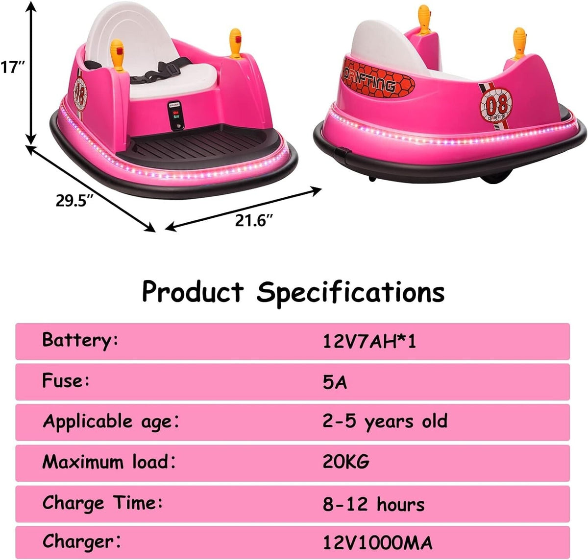 12V Electric Kids Ride-On Bumper Car with Remote Control and 360° Spin for Toddlers