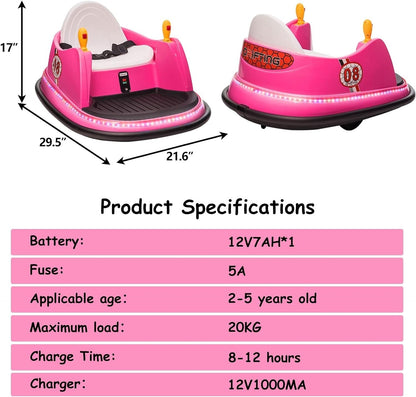 12V Electric Kids Ride-On Bumper Car with Remote Control and 360° Spin for Toddlers