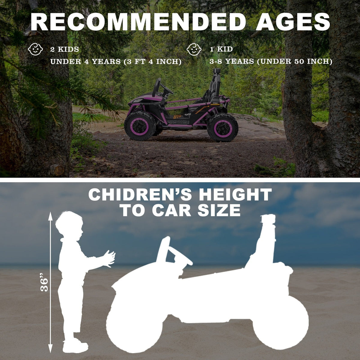 24V Kids 2-Seater Off-Road Ride-On UTV Car with 400W Motor, EVA Wheels, and Remote Control - Purple