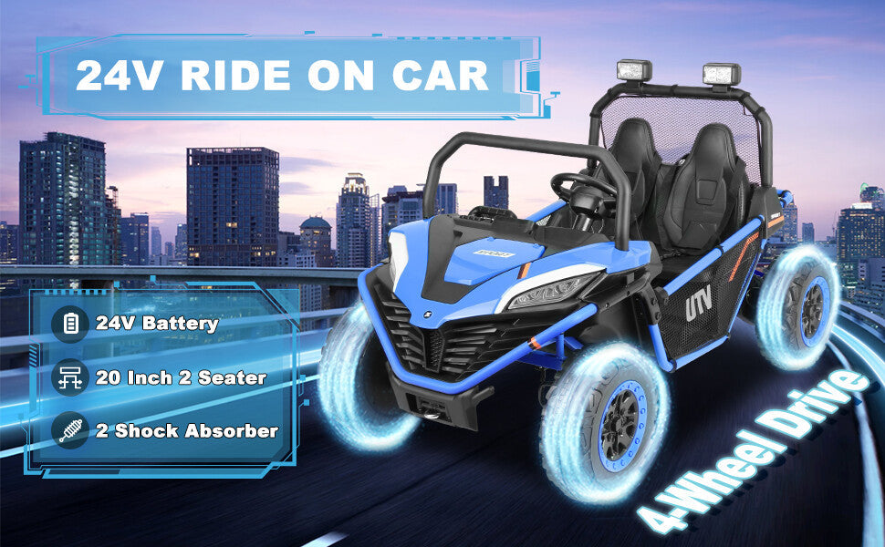 24V Kids 2-Seater Electric Ride-On UTV Truck with 4WD and 320W Motor, Remote Control