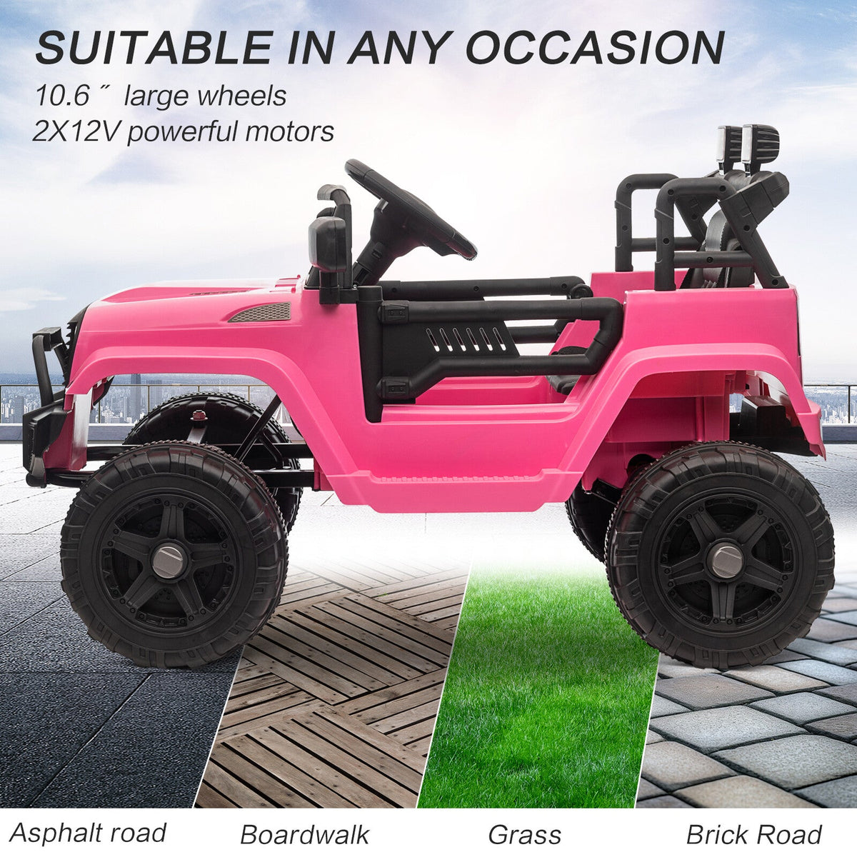 12V Kids Ride-On Truck with Remote Control, Power Wheels, and LED Lights