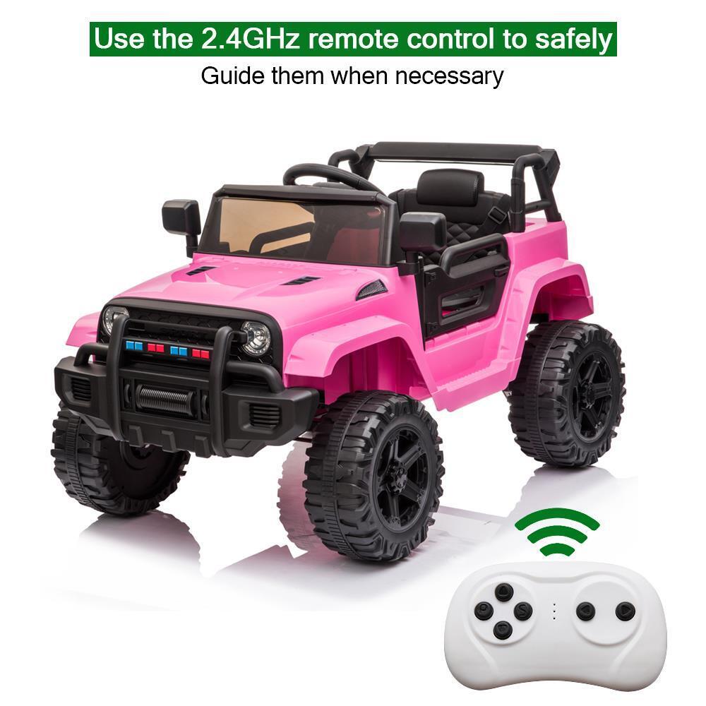 12V Pink Ride-On Truck for Kids with Parent Remote Control