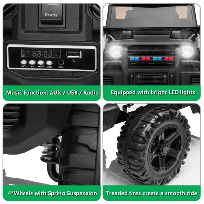 Electric 12V Black Kids Ride-On Truck with 2.4G Remote Control and 3 Speed Modes