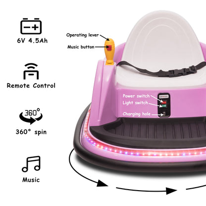 6V Electric Ride-On Bumper Car with Remote Control for Kids and Toddlers