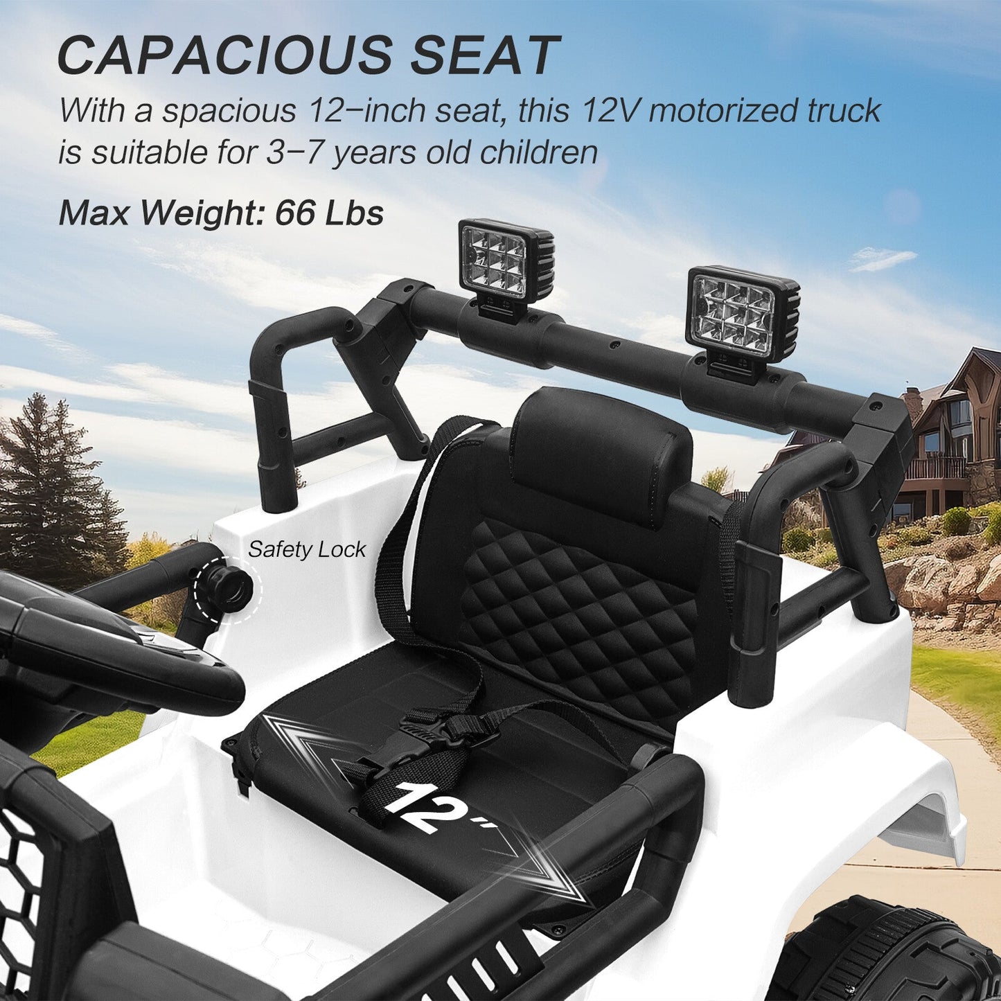12V Kids Ride-On Truck with Remote Control, Power Wheels, and LED Lights