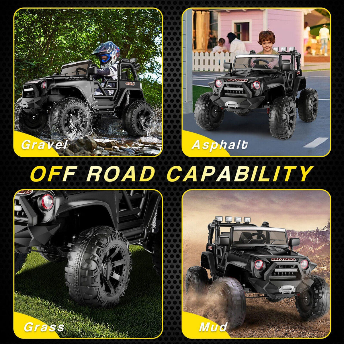 400W 2-Seater Electric Ride-On Jeep for Kids with LED Lights and Remote Control