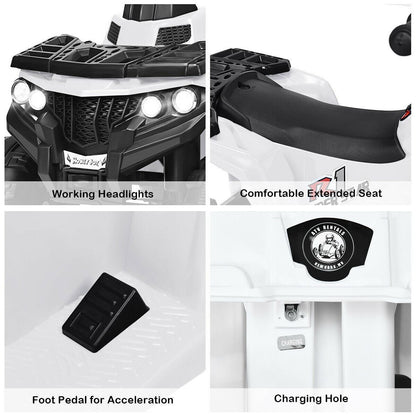 Premium 6V White Electric Ride on ATV for Kids - Powered by Battery