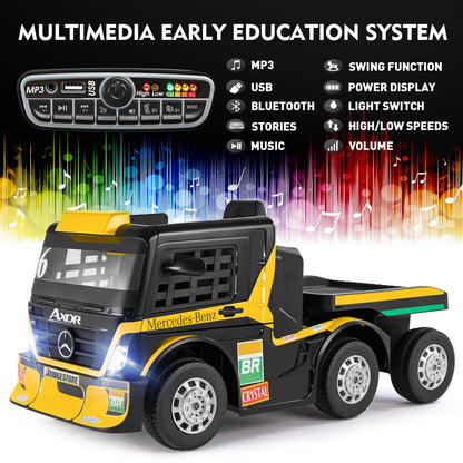 12V10AH Battery-Powered Ride On Truck with Swing Trailer and RC Control for Kids - MP3 Compatible, 6 Wheels