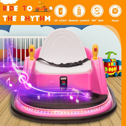 6V Pink Toddler Ride-On Bumper Car with Remote Control and 360° Spin