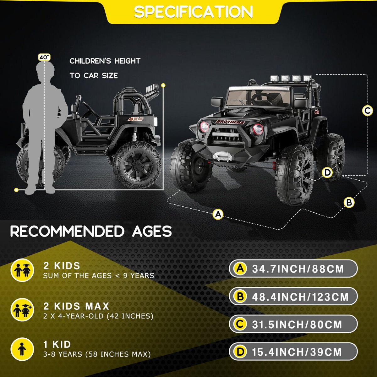 24V Jeep Music Fashion Ride-On Car with Remote Control for Electric Kids