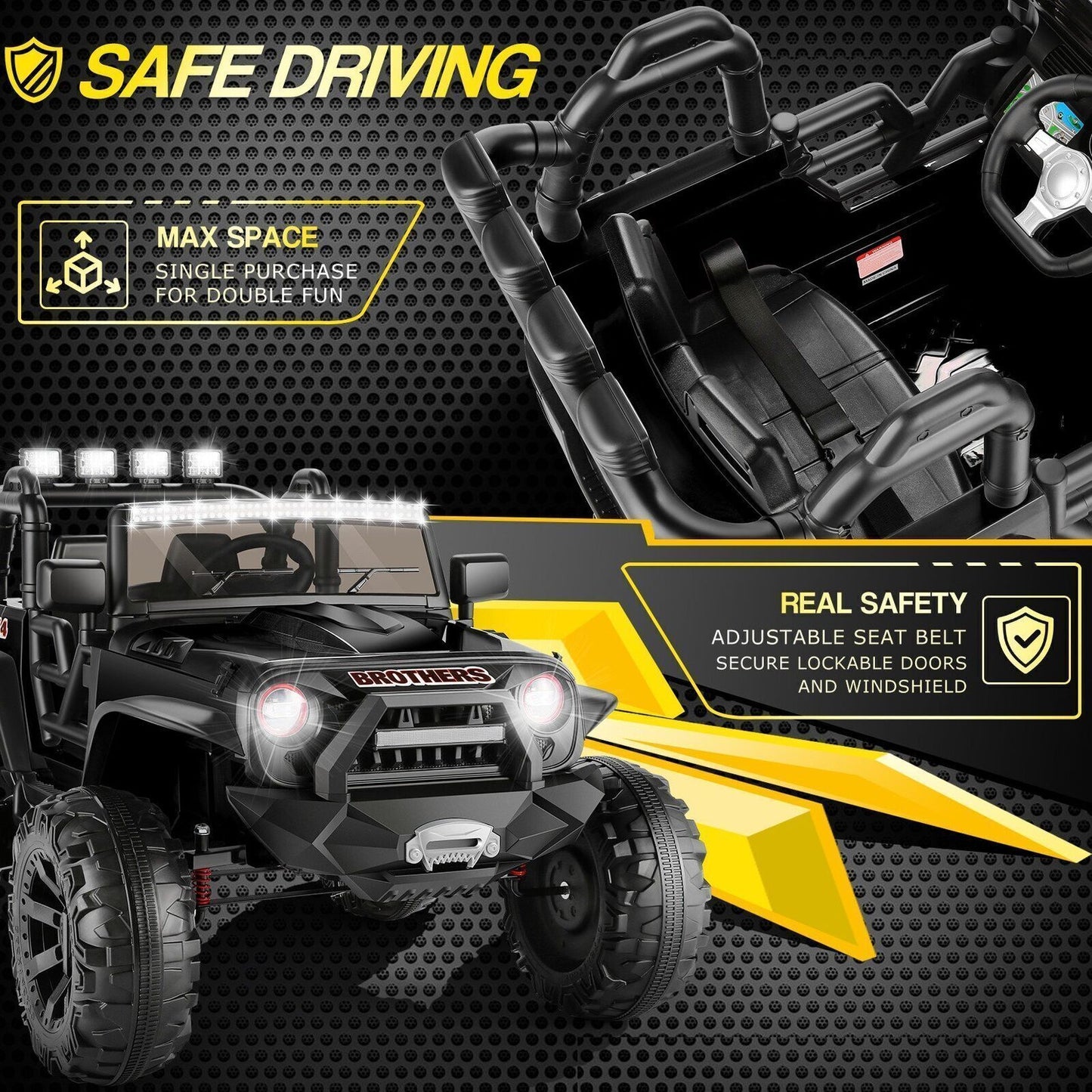 400W 2-Seater Electric Ride-On Jeep for Kids with LED Lights and Remote Control