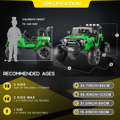 400W 2-Seater Electric Ride-On Jeep for Kids with LED Lights and Remote Control