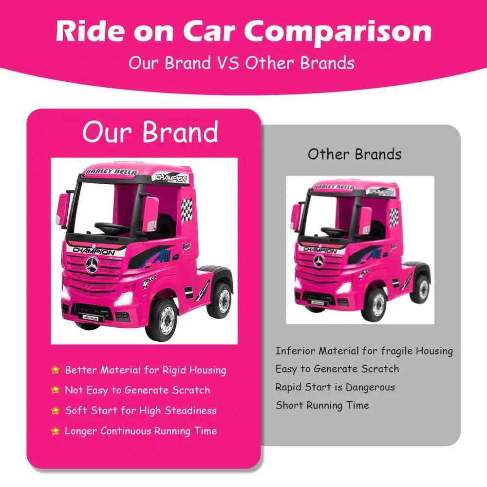 Electric Kids Toy Mercedes Benz Actros Remote Control Pink Ride-on Car 12V