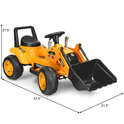 6V Battery Powered Kids Excavator Digger Tractor with Digging Bucket - Yellow