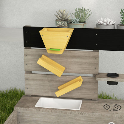 Wooden Sandbox with Liner and Kitchen Sink Design for Ages 3-7 Years Gray