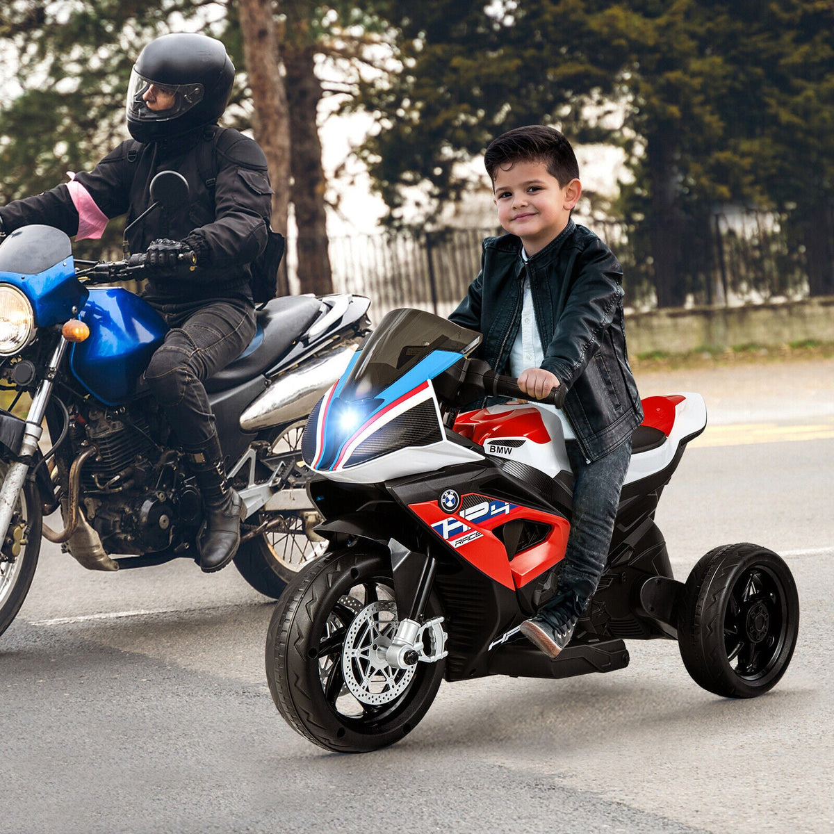 Electric Ride-On Motorcycle for Kids with LED Headlights and Non-Slip Wheels - Red