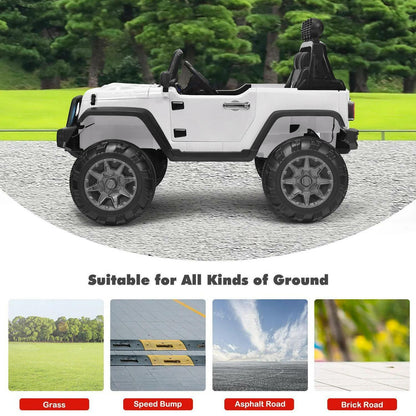 2-Seater Battery-Powered Jeep Car for Kids with Parental Remote Control - White