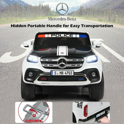 Police Car Ride-On Toy for Kids - 2 Seater Licensed Mercedes Benz X Class RC Trunk