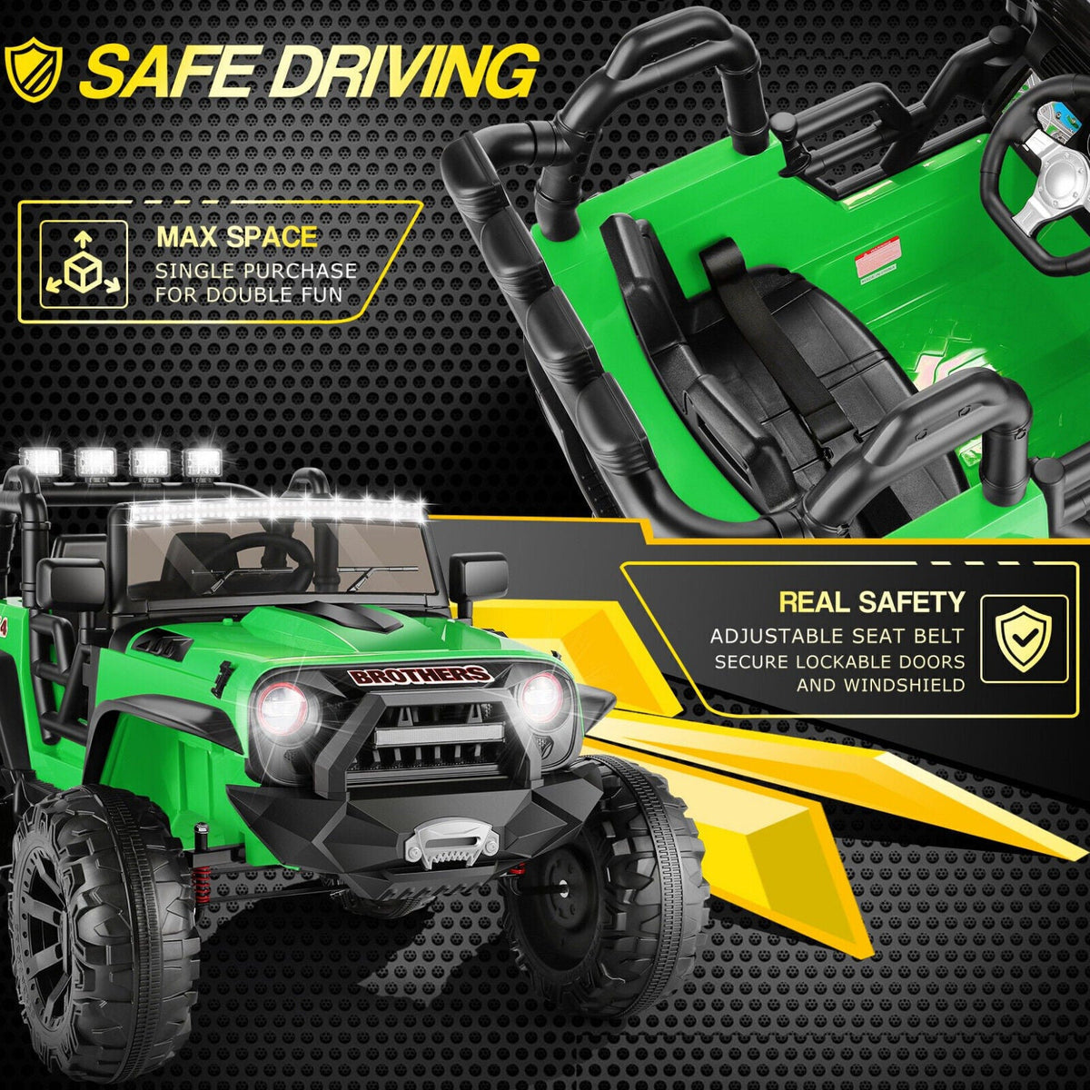 400W 2-Seater Electric Ride-On Jeep for Kids with LED Lights and Remote Control
