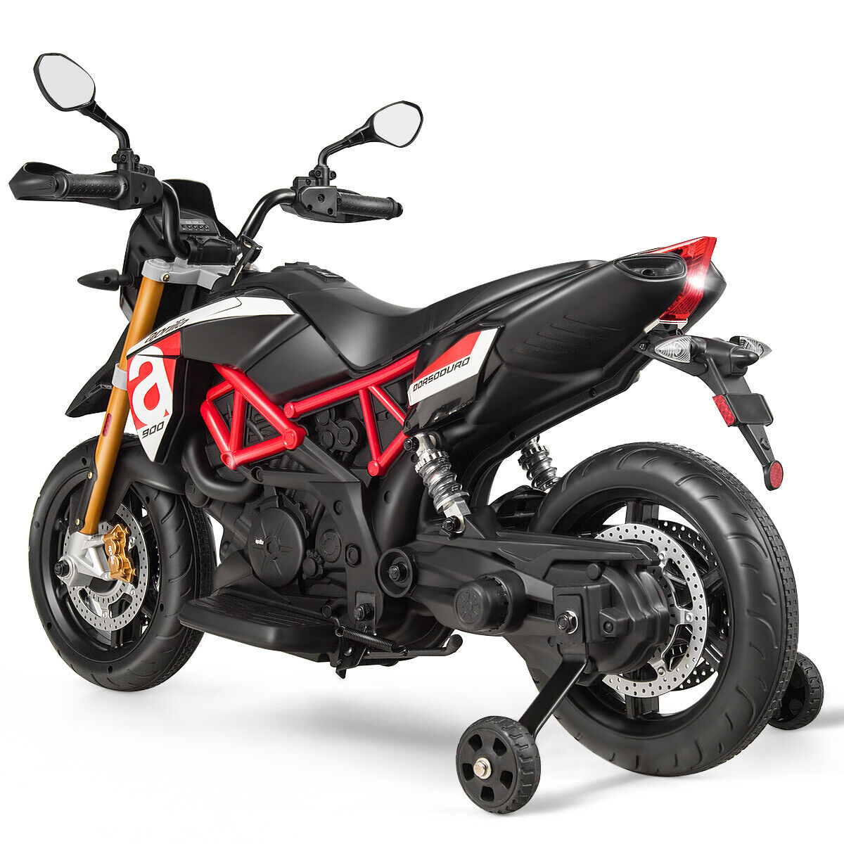 Aprilia 12V Kids Ride-On Motorcycle with Training Wheels in Red - Officially Licensed