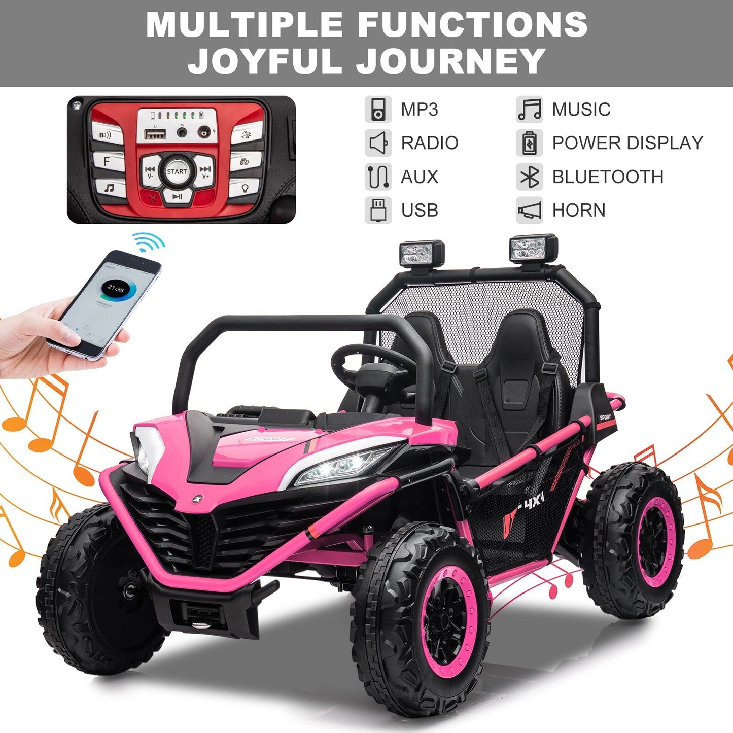 24V Kids 2-Seater Ride-On UTV Truck with 300W Motor, Remote Control, and EVA Tires - Pink