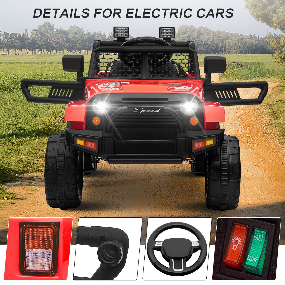 12V Kids Ride-On Truck with Remote Control, Power Wheels, and LED Lights