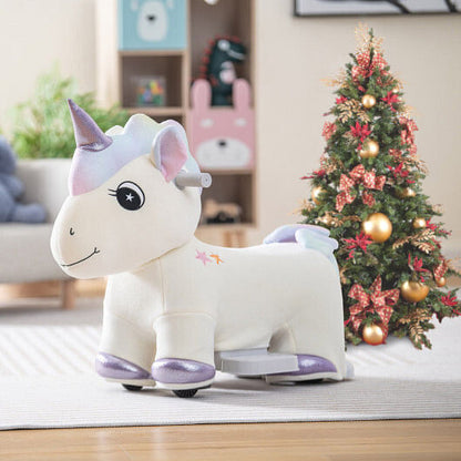 Beige Electric Animal Ride On Toy with Music and Handlebars - 6V Power