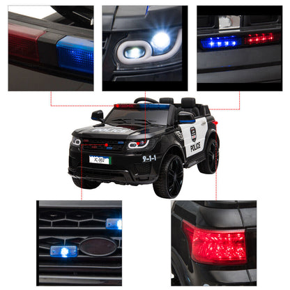 12V Children's Police Ride-On Vehicle with Electric Power, 2.4G Remote Control, and Flashing LED Lights
