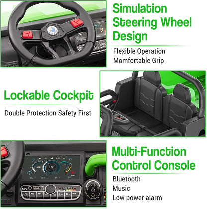Green 2-Seat Dump Truck Ride-On Toy with 24V Battery Power and 6 Wheels for Kids
