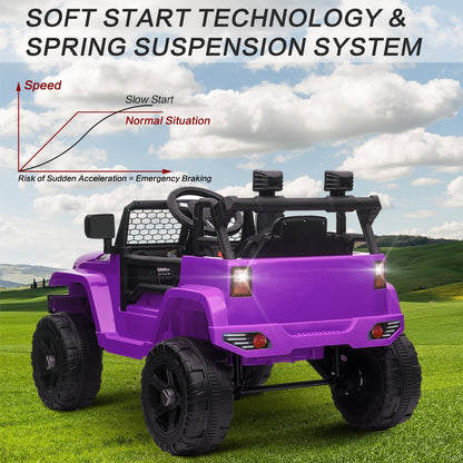 12V Kids Ride-On Truck with Power Wheels, LED Lights, and Parental Remote Control