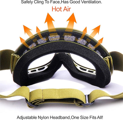 Kids ATV Dirt Bike Goggles Anti-Fog Impact Resistant Army Green