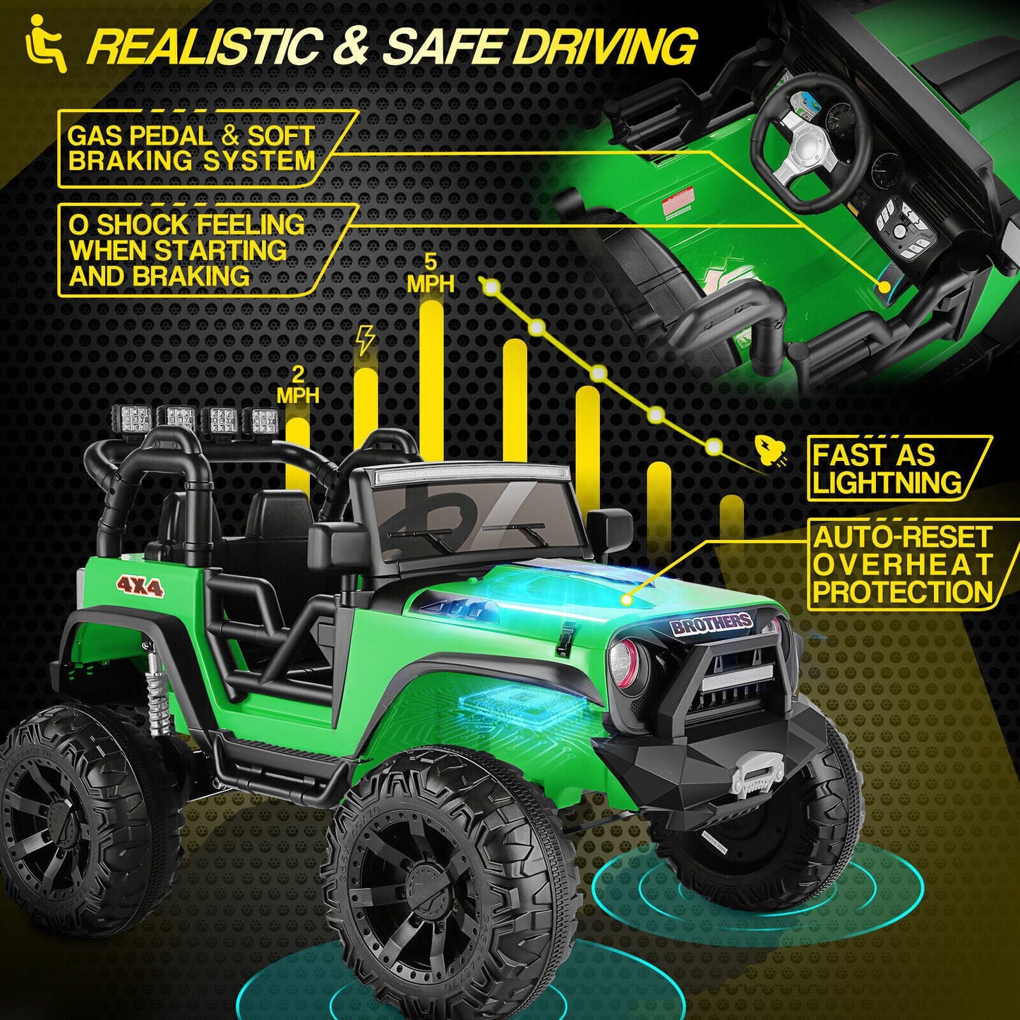 Electric 2-Seater Kids Jeep with 400W Motor, LED Lights, and 24V Battery