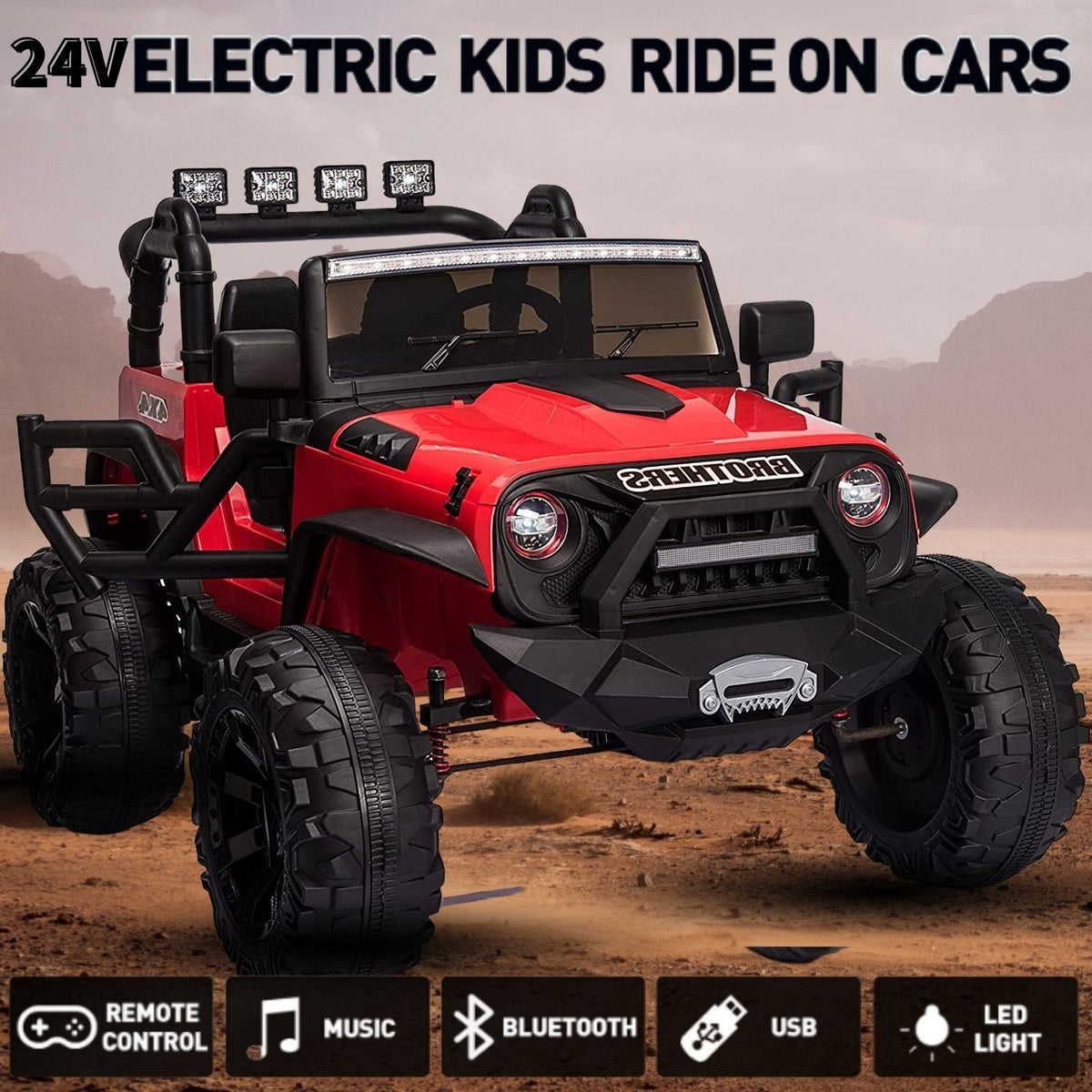 24V Electric Ride-On Truck for Kids with Remote Control, MP3 Player, LED Lights, and 3 Speeds - Seats 2