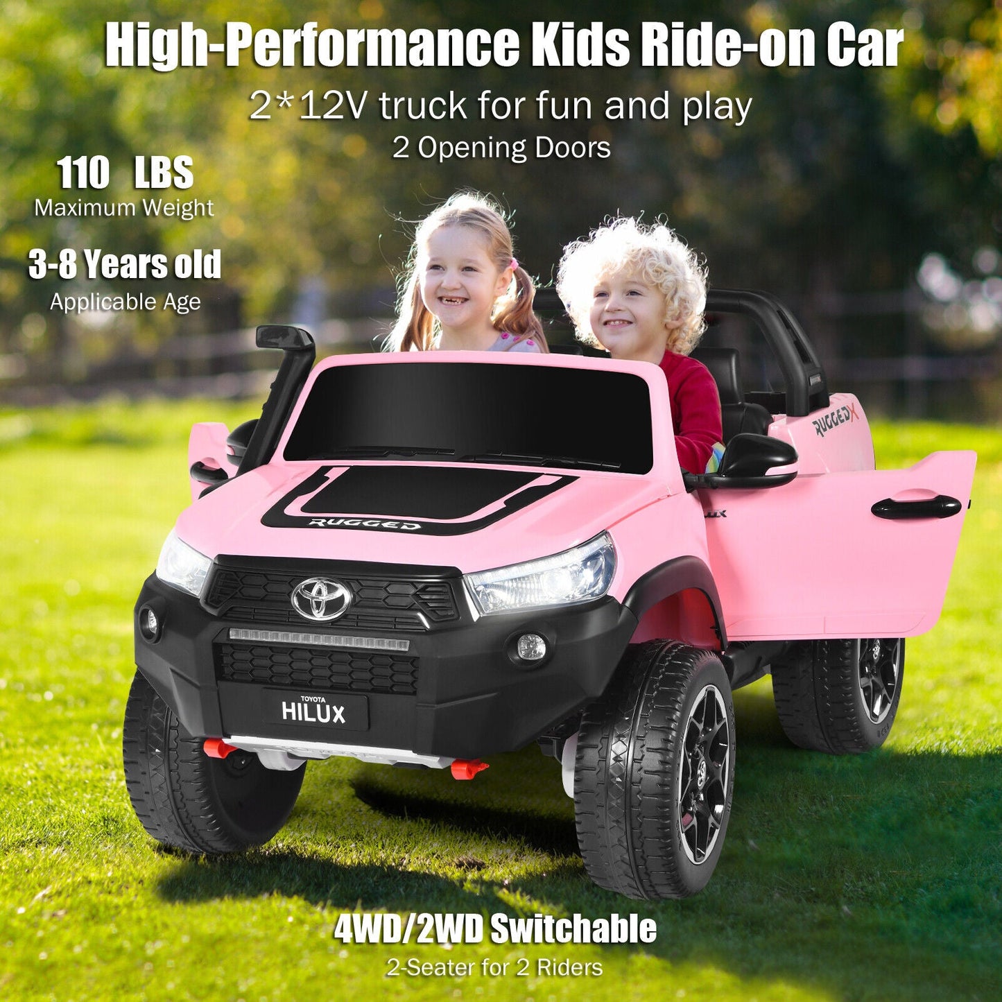 2-Seater 4WD Toyota Hilux Ride On Truck Car with Remote Control - Pink