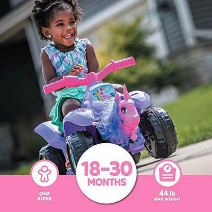 Magical Toddler Unicorn Quad Ride-On Toy with 6V Battery for Kids Ages 1.5-3 in Purple