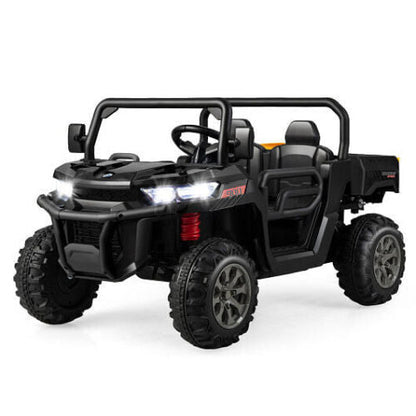 Black 2-Seater Kids Ride On Dump Truck with Dump Bed and Shovel