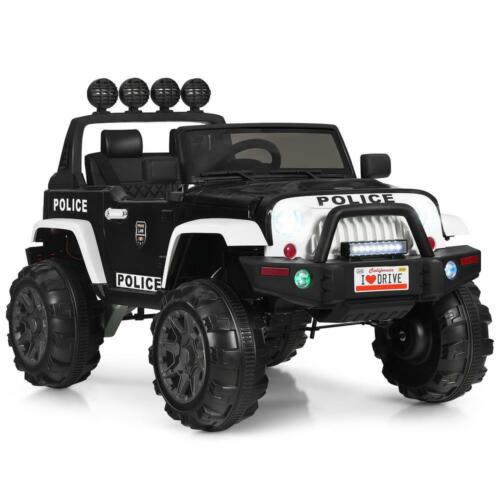 12 Volt Electric Kids Ride-On Police Truck Car with MP3 Player, Bluetooth Connectivity, and Remote Control - Black