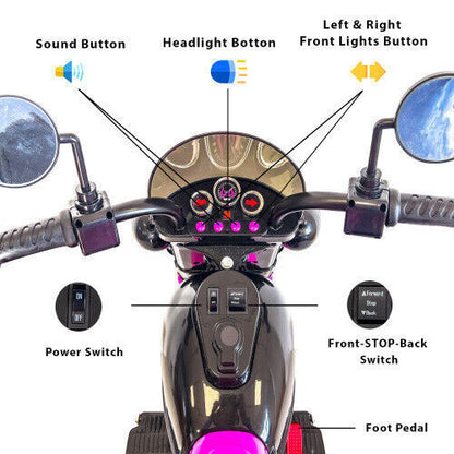 Electric 3-Wheel Chopper Motorcycle Toy for Kids with LED Headlights