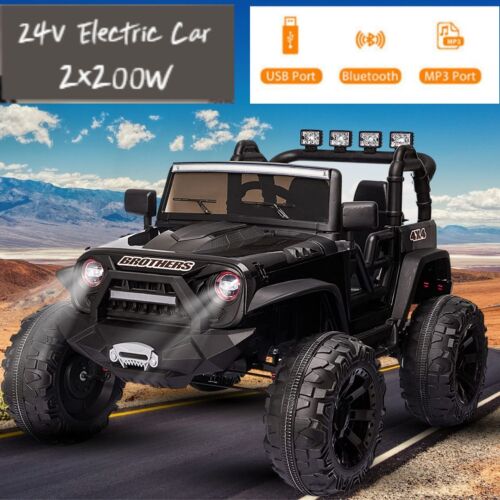 24V Electric Ride-On Truck for Kids with Remote Control, MP3 Player, LED Lights, and 3 Speeds - Seats 2