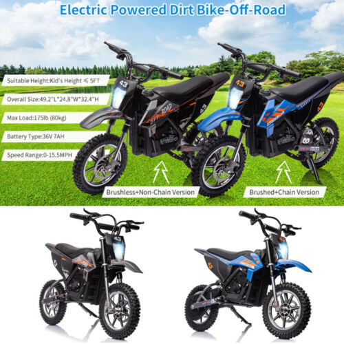 350W/500W Electric Dirt Bike for Kids with Variable Speed and LED Lights - 36V