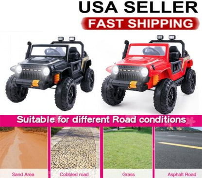 12V Electric Ride-On Car for Kids Ages 3-8 - Red/Black Truck Design