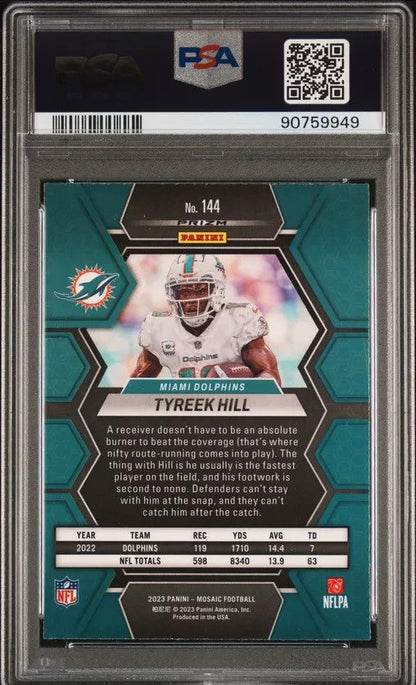 Graded 2023 Panini Mosaic Tyreek Hill #144 Reactive Blue Football Card PSA 10 Gem Mint