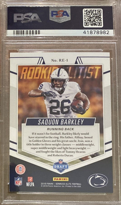 Graded 2018 Panini Donruss Elite Saquon Barkley #RE1 Rookie Elitist Rookie RC Football Card PSA 10 Gem Mint