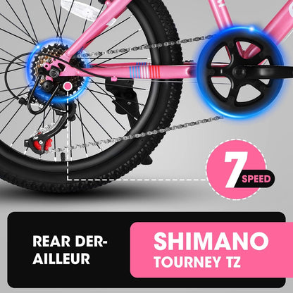 20-Inch 7-Speed Mountain Bike for Kids Ages 8-12 Boys and Girls
