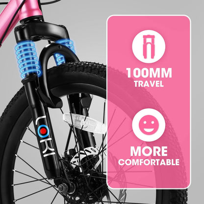 20 Inch Kids' Mountain Bike for Boys and Girls Ages 7-12 with 7-Speed Gear