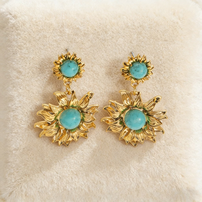 Vintage Sunflower Turquoise Earrings
