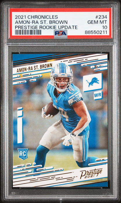 Graded 2021 Panini Chronicles Amon-Ra St. Brown #234 Prestige Rookie Update Rookie RC Football Card PSA 10 Gem Mint