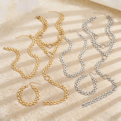 Y-Shaped Layered Necklace & Bracelet Set