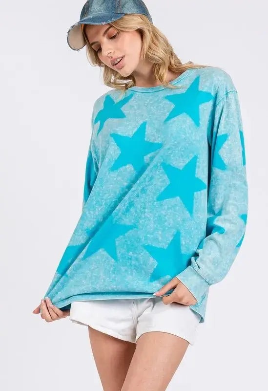 Shorts Trendsi Mineral Wash Star Tee Women's Casual T-Shirt Trendy, Soft
